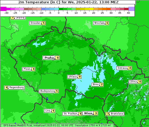 Temperatur, 22. 1. 2025