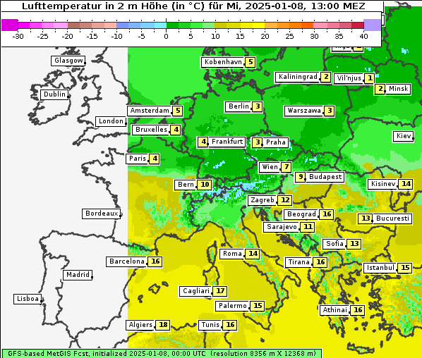 Temperatur, 8. 1. 2025