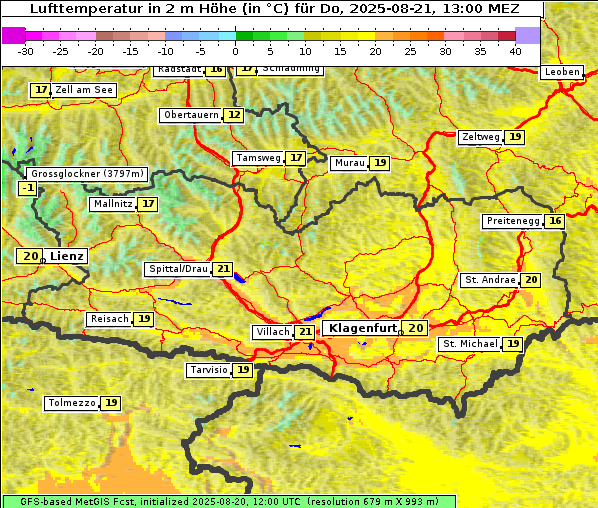 Temperatur, 21. 8. 2025