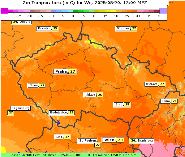 Temperatur, 20. 8. 2025