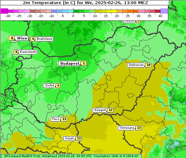 Temperatur, 26. 2. 2025