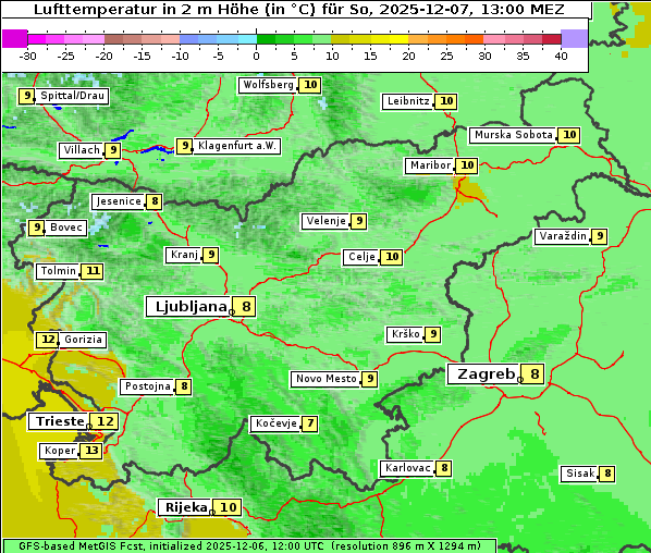 Temperatur, 7. 12. 2025