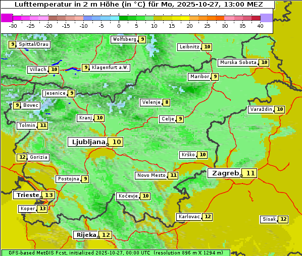 Temperatur, 27. 10. 2025
