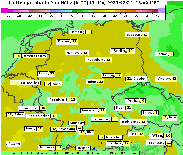 Temperatur, 24. 2. 2025