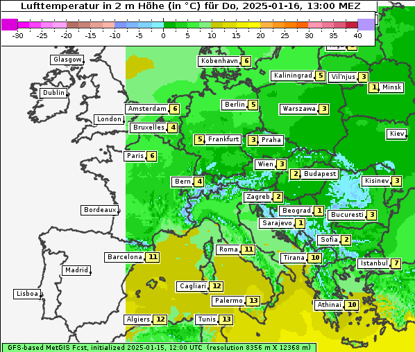 Temperatur, 16. 1. 2025