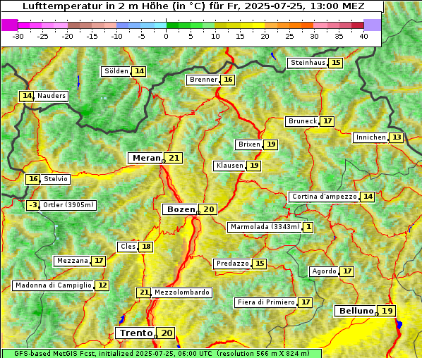 Temperatur, 25. 7. 2025