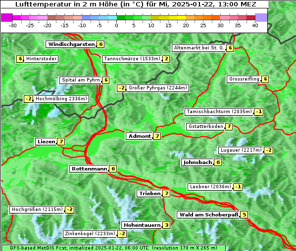 Temperatur, 22. 1. 2025