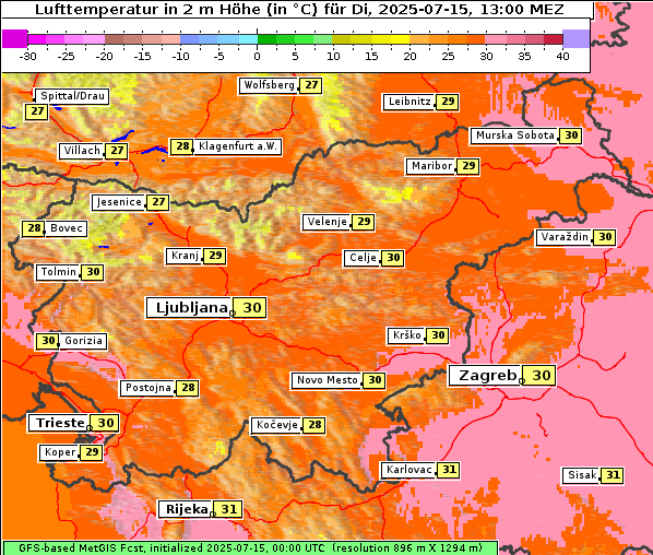 Temperatur, 15. 7. 2025