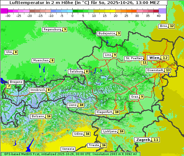 Temperatur, 26. 10. 2025