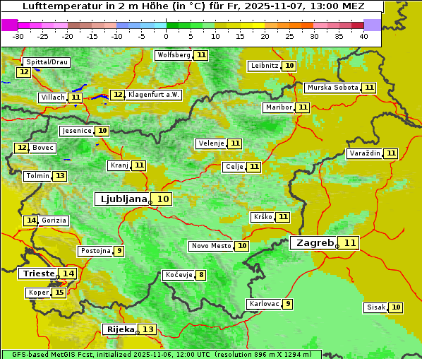 Temperatur, 7. 11. 2025