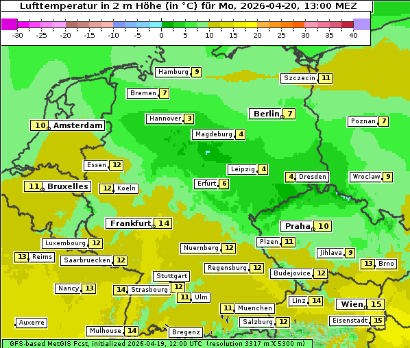 Temperatur, 20. 4. 2026