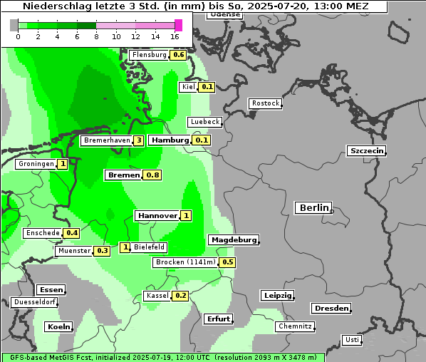 Niederschlag, 20. 7. 2025