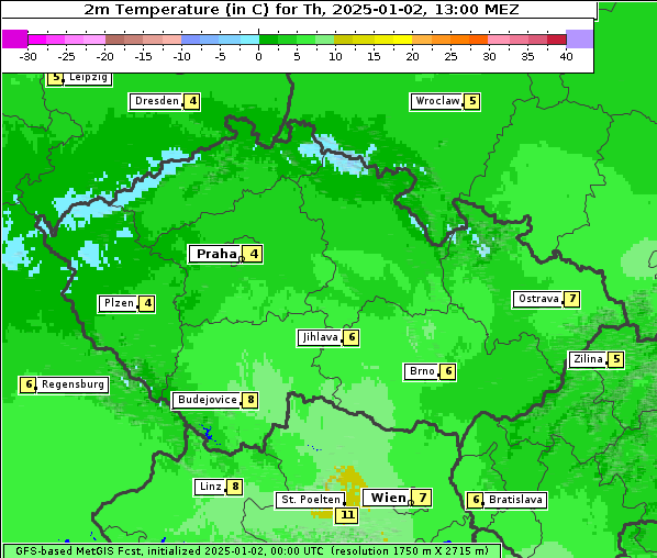 Temperatur, 2. 1. 2025