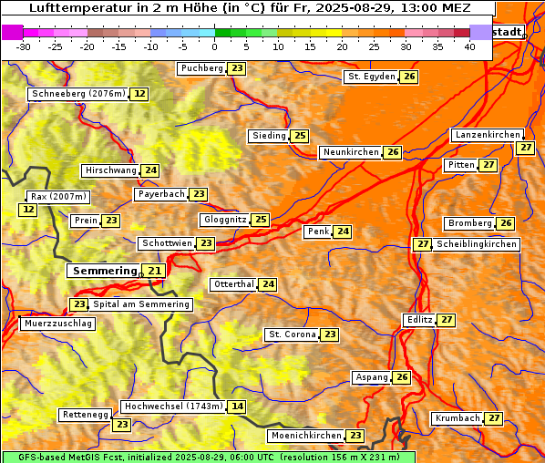 Temperatur, 29. 8. 2025
