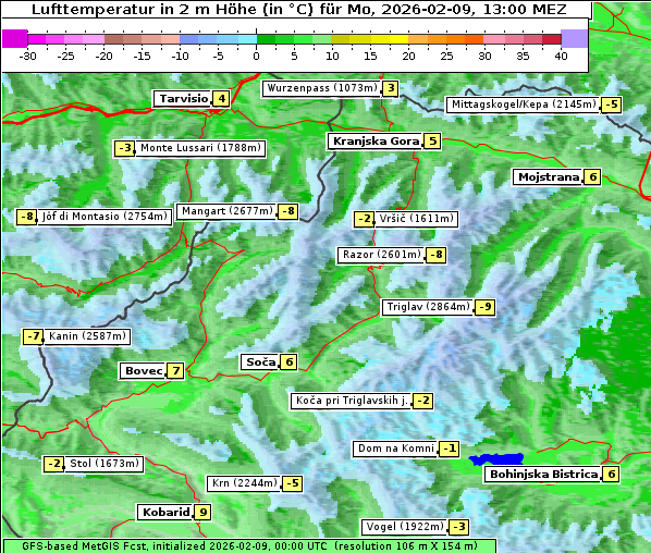 Temperatur, 9. 2. 2026
