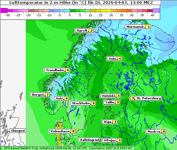 Temperatur, 7. 4. 2026
