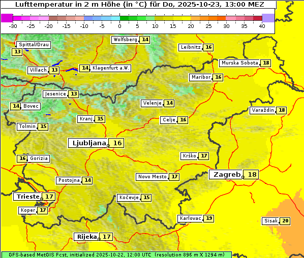 Temperatur, 23. 10. 2025
