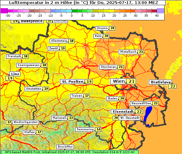 Temperatur, 17. 7. 2025