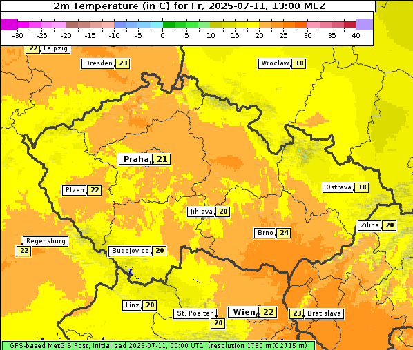Temperatur, 11. 7. 2025