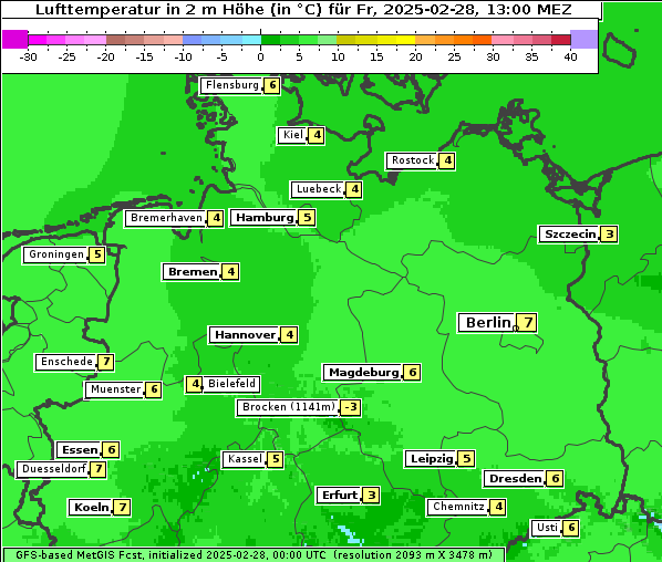 Temperatur, 28. 2. 2025