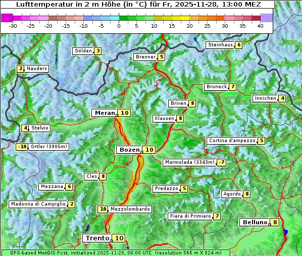 Temperatur, 28. 11. 2025