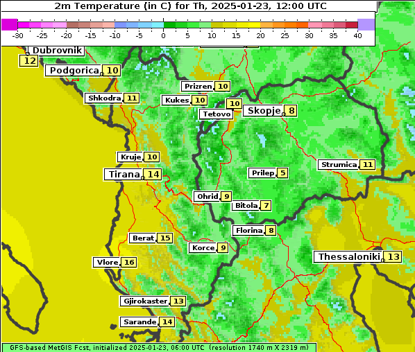 Temperatur, 23. 1. 2025