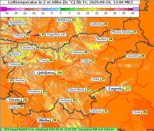 Temperatur, 19. 9. 2025