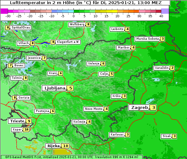 Temperatur, 21. 1. 2025