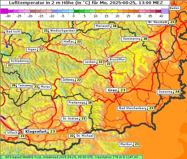 Temperatur, 25. 8. 2025