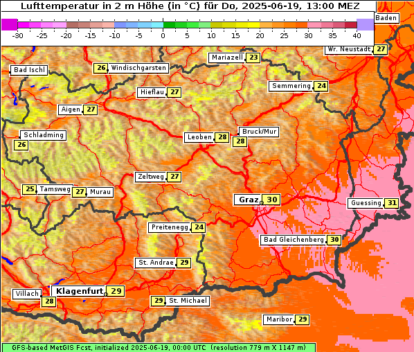 Temperatur, 19. 6. 2025