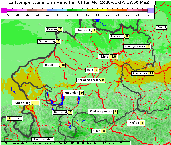 Temperatur, 27. 1. 2025