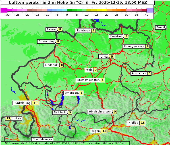 Temperatur, 19. 12. 2025