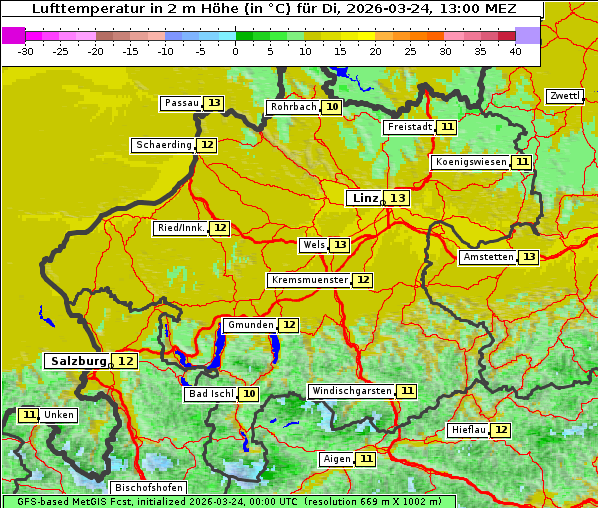 Temperatur, 24. 3. 2026