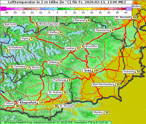 Temperatur, 13. 2. 2026