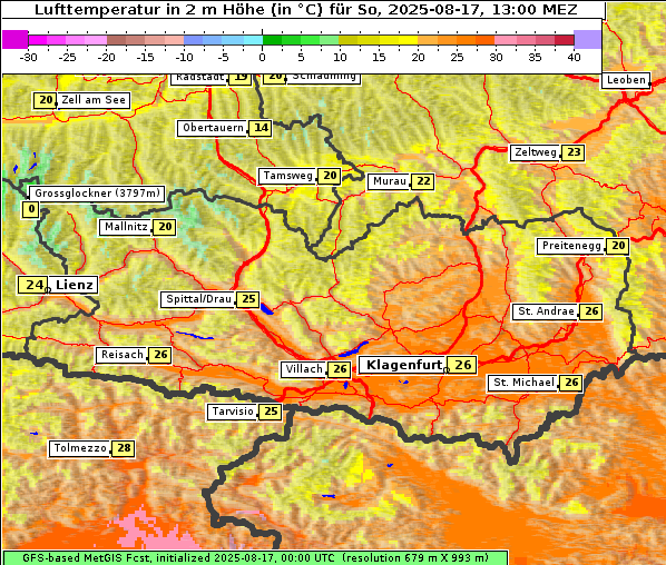 Temperatur, 17. 8. 2025