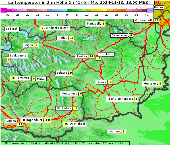 Temperatur, 18. 11. 2024