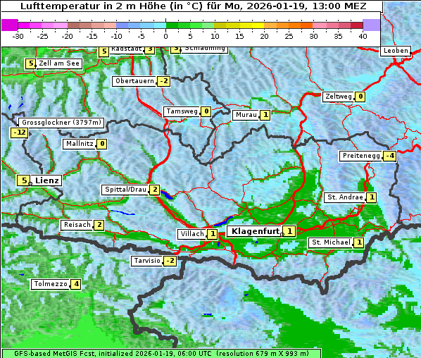 Temperatur, 19. 1. 2026