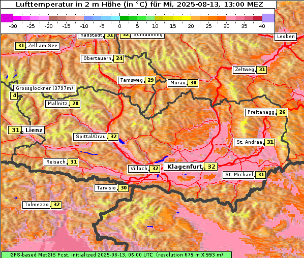 Temperatur, 13. 8. 2025