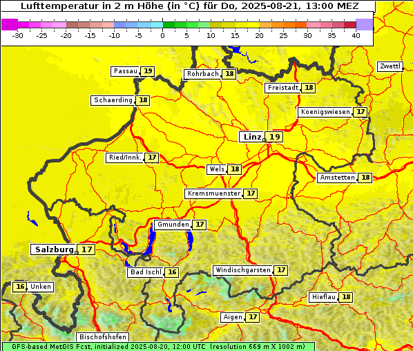 Temperatur, 21. 8. 2025