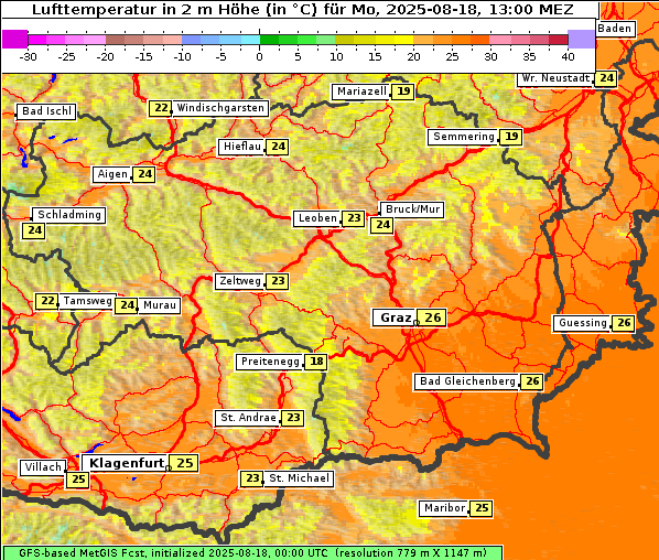 Temperatur, 18. 8. 2025