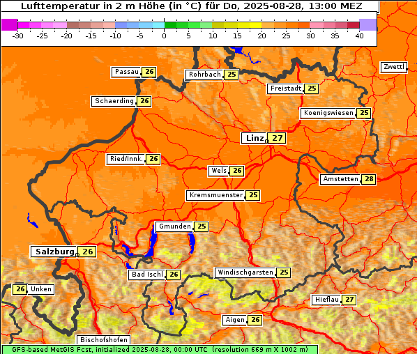 Temperatur, 28. 8. 2025