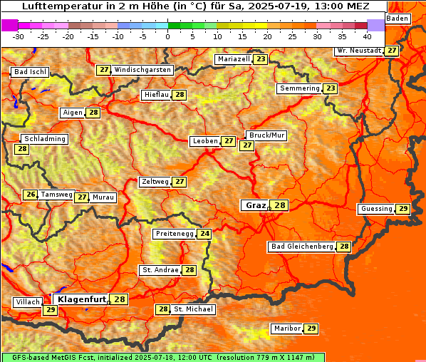 Temperatur, 19. 7. 2025