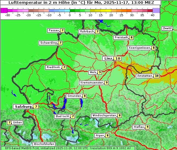 Temperatur, 17. 11. 2025