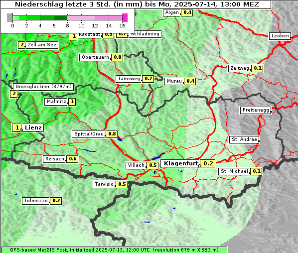 Niederschlag, 14. 7. 2025