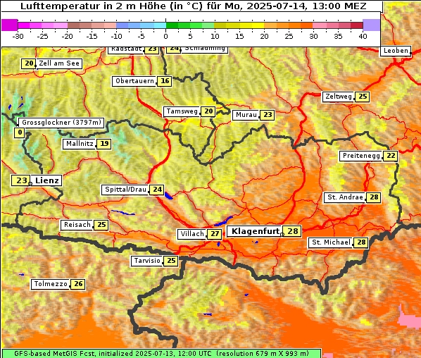 Temperatur, 14. 7. 2025