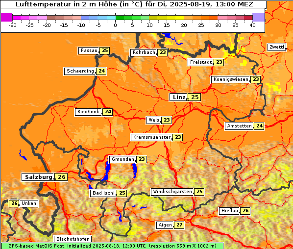 Temperatur, 19. 8. 2025