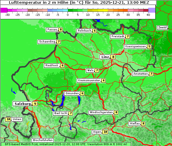 Temperatur, 21. 12. 2025