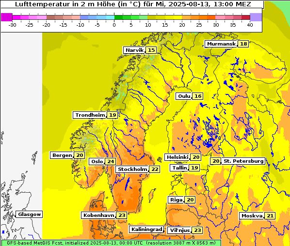 Temperatur, 13. 8. 2025