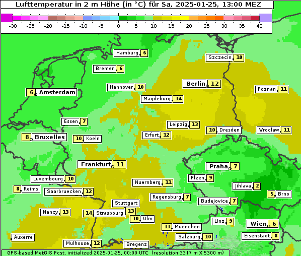 Temperatur, 25. 1. 2025