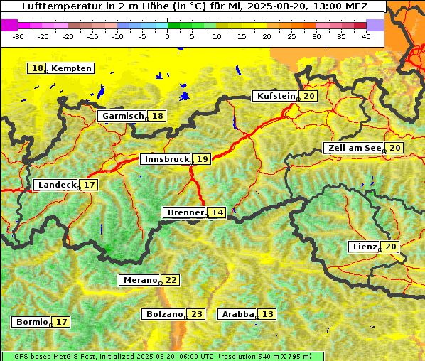 Temperatur, 20. 8. 2025